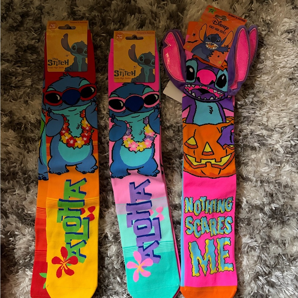 Stitch knee high socks. Madmia brand. New. THREE PAIR